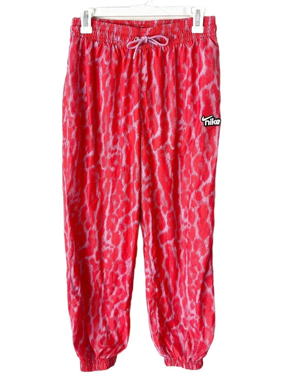 Nike Sportswear Pink Red Animal Print Woven‎ Jogger Pants Size Small Retro